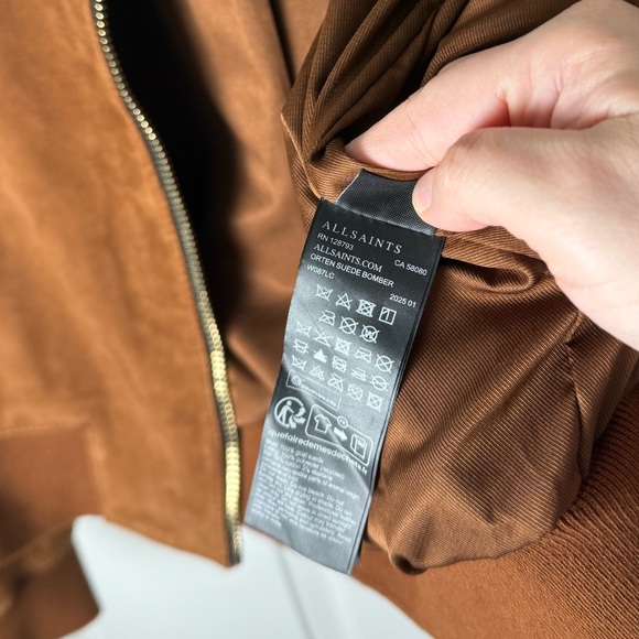 All Saints Orten Suede Bomber Jacket in Cognac Brown 6 - Picture 13 of 13